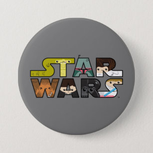 Cartoon Characters Inside Star Wars Logo Button