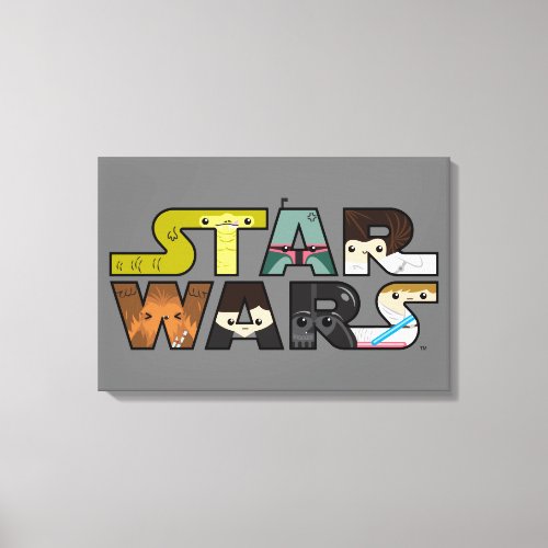 Cartoon Characters Inside Star Wars Logo Canvas Print