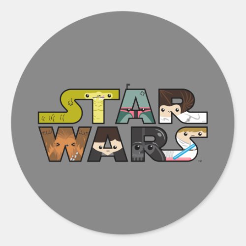 Cartoon Characters Inside Star Wars Logo Classic Round Sticker
