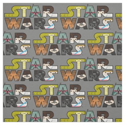 Cartoon Characters Inside Star Wars Logo Fabric