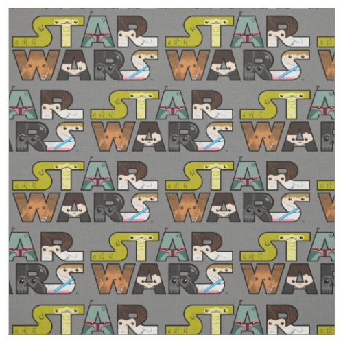 Cartoon Characters Inside Star Wars Logo Fabric