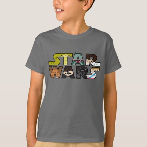 Cartoon Characters Inside Star Wars Logo T_Shirt