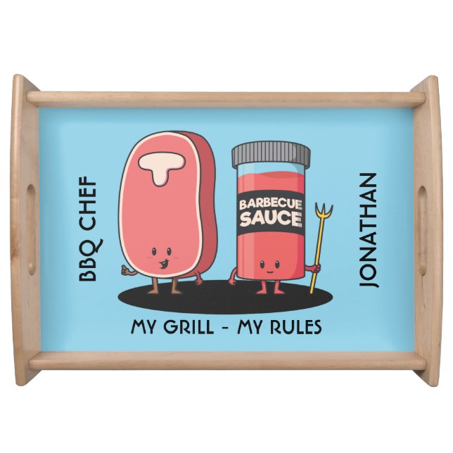 Cartoon Characters Steak & Sauce BBQ Chef Serving Tray (Front)