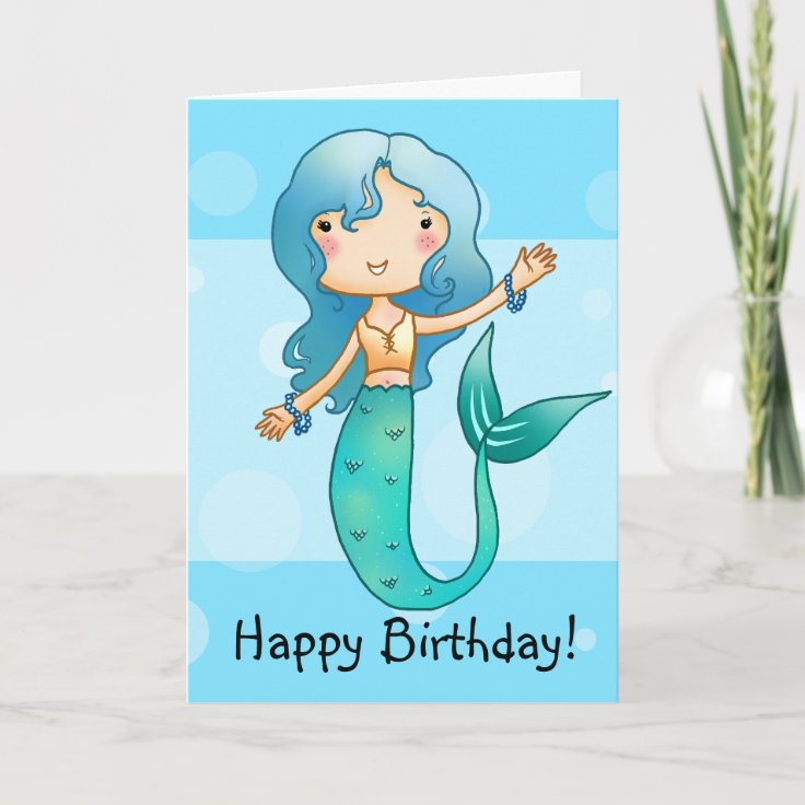 Cartoon Cheerful Mermaid birthday card | Zazzle