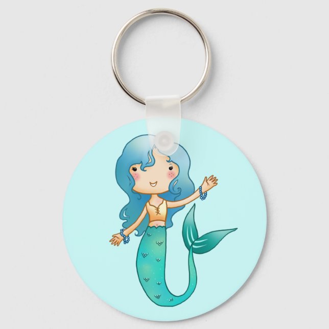 Cartoon Cheerful Mermaid Keychain (Front)