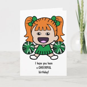 Cartoon Cheerleader Birthday Card for Girls