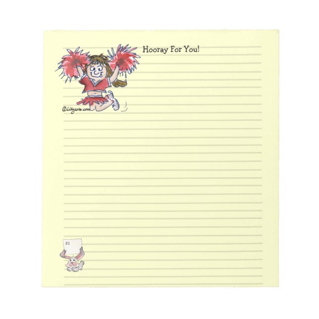 Cartoon Cheerleader Hooray For You Notepad (Front)