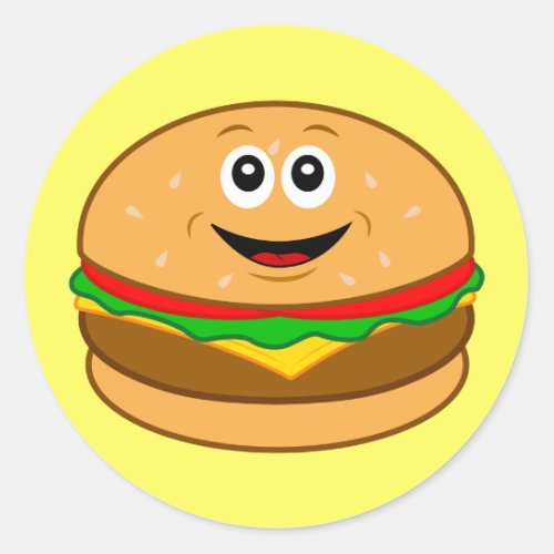 Cartoon Cheeseburger Classic Round Sticker