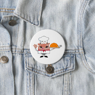 Cartoon Chef Holding Roast Turkey Button