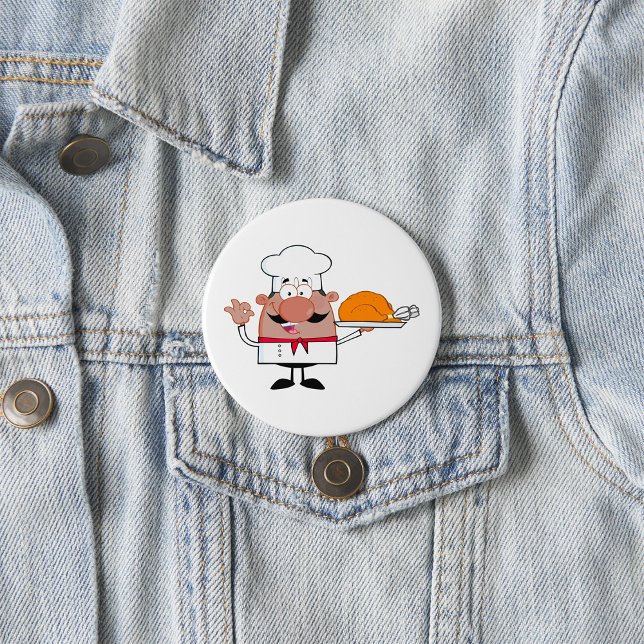 Cartoon Chef Holding Roast Turkey Button (Creator Uploaded)