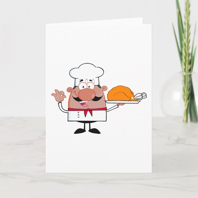 Cartoon Chef Holding Roast Turkey Card (Creator Uploaded)