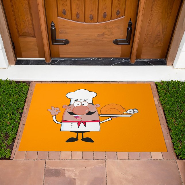 Cartoon Chef Holding Roast Turkey Doormat (Creator Uploaded)