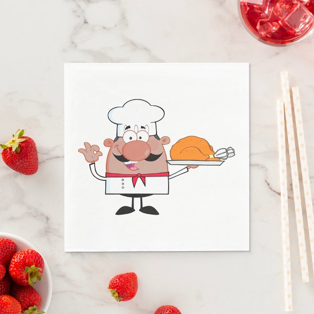 Cartoon Chef Holding Roast Turkey Napkins (Creator Uploaded)