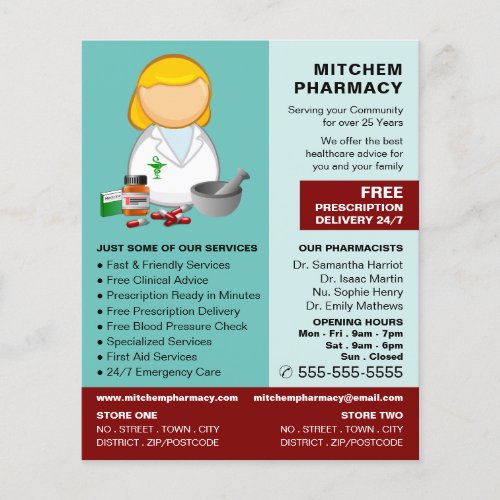 Cartoon Chemist Pharmacy Pharmacists Advertising Flyer