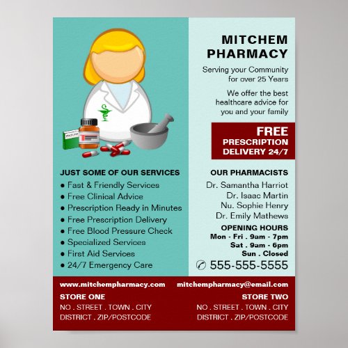 Cartoon Chemist Pharmacy Pharmacists Advertising Poster