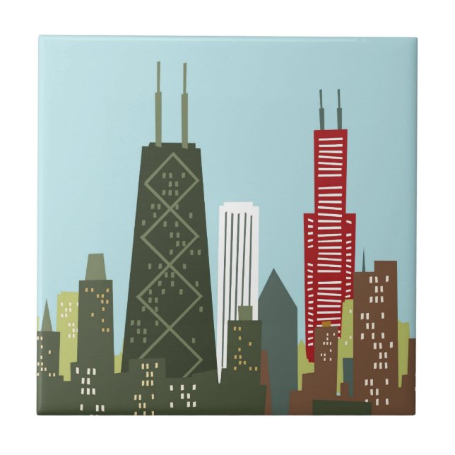 Cartoon Chicago Ceramic Tile (Front)