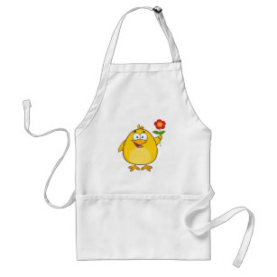Cartoon Chick And Flower Adult Apron