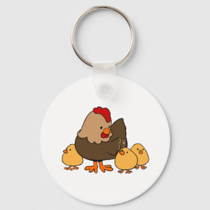 Cartoon Chicken and Baby Chicks Keychain
