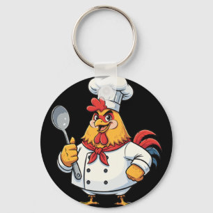 Cartoon Chicken Cook Rooster Chef Kitchen  Keychain