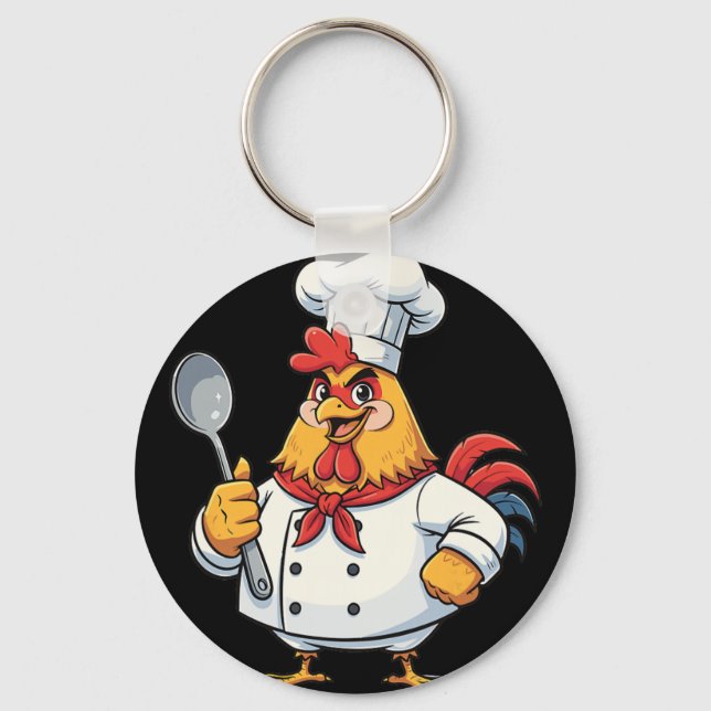 Cartoon Chicken Cook Rooster Chef Kitchen  Keychain (Front)