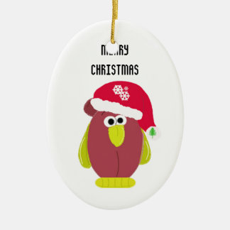 Cartoon Chicken in a Santa Hat Ceramic Ornament