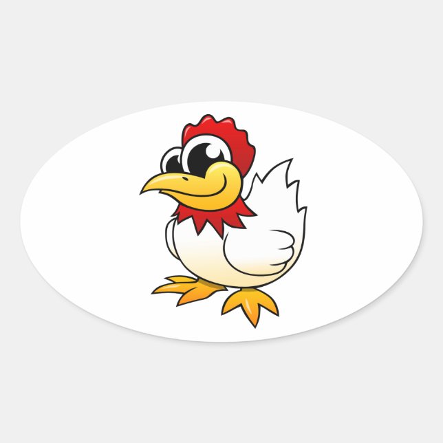 Cartoon Chicken Oval Sticker (Front)
