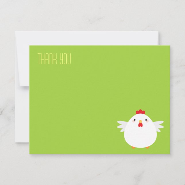 Cartoon Chicken (white) | Flat Thank You Note Card (Front)