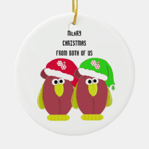 Cartoon Chickens in Santa Hats Ceramic Ornament