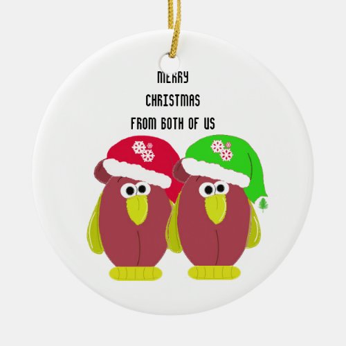 Cartoon Chickens in Santa Hats Ceramic Ornament