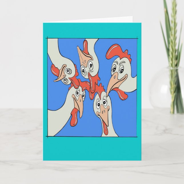 Cartoon Chickens Looking At You Get Well Card (Front)