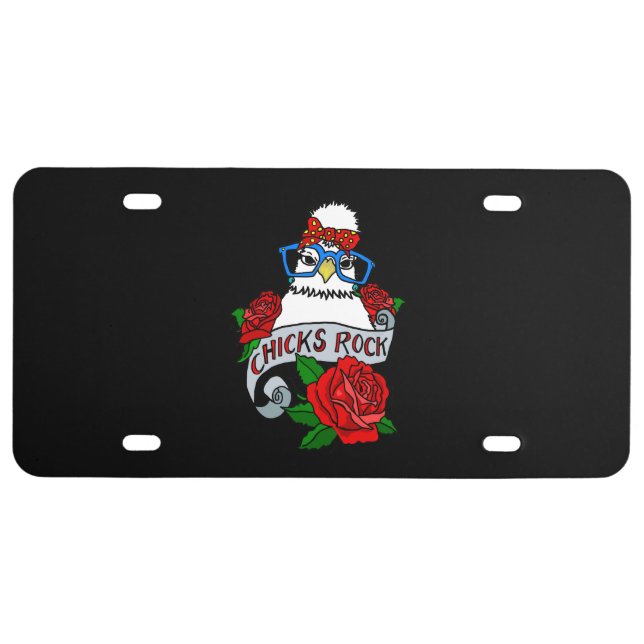 Cartoon Chicks Rock Silkie Chicken Licence Plate (Front)