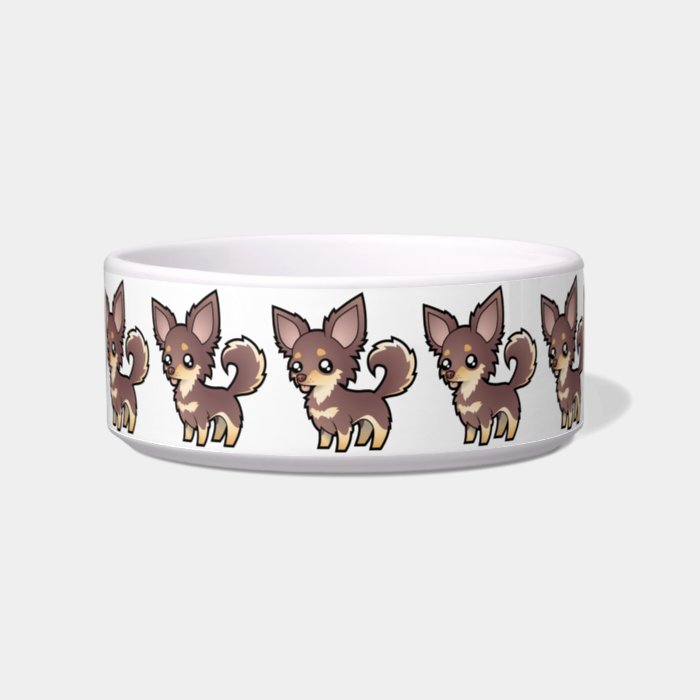 Cartoon Chihuahua (long coat) Cat Food Bowls
