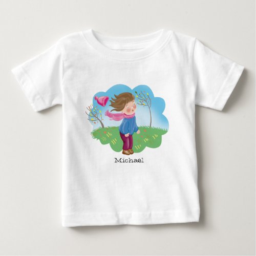 cartoon child freezing outside in autumn seasons baby T_Shirt