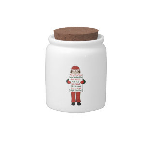 Cartoon Child holding Christmas Greetings Sign Candy Jar