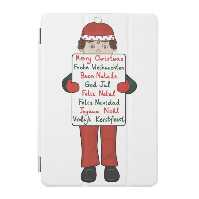 Cartoon Child holding Christmas Greetings Sign iPad Mini Cover (Front)
