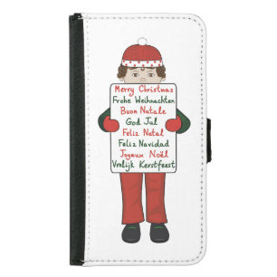 Cartoon Child holding Christmas Greetings Sign Samsung Galaxy S5 Wallet Case