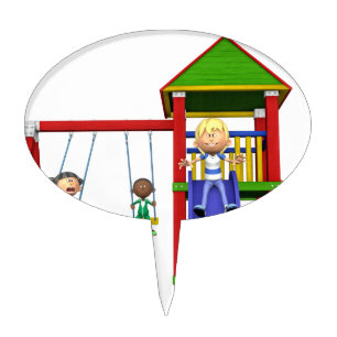 Cartoon Children at a Playground Cake Topper
