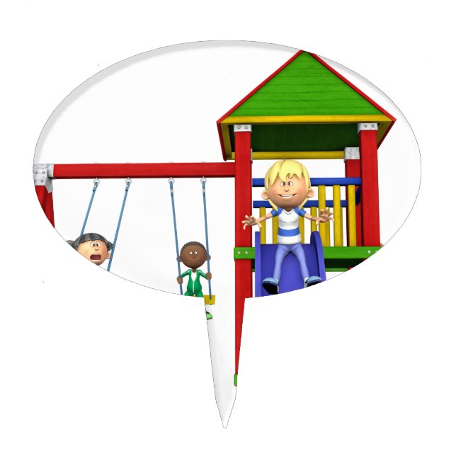 Cartoon Children at a Playground Cake Topper (Front)