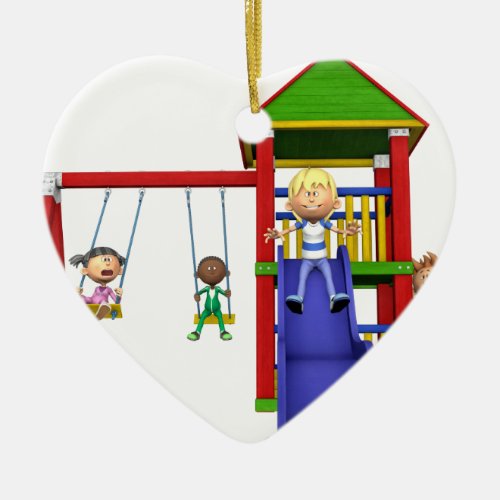 Cartoon Children at a Playground Ceramic Ornament