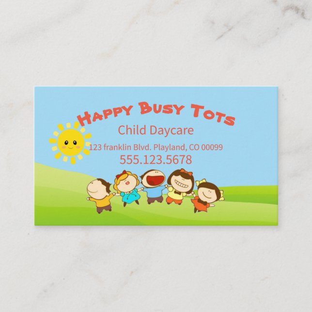 Cartoon Children Daycare Childcare Business Card (Front)