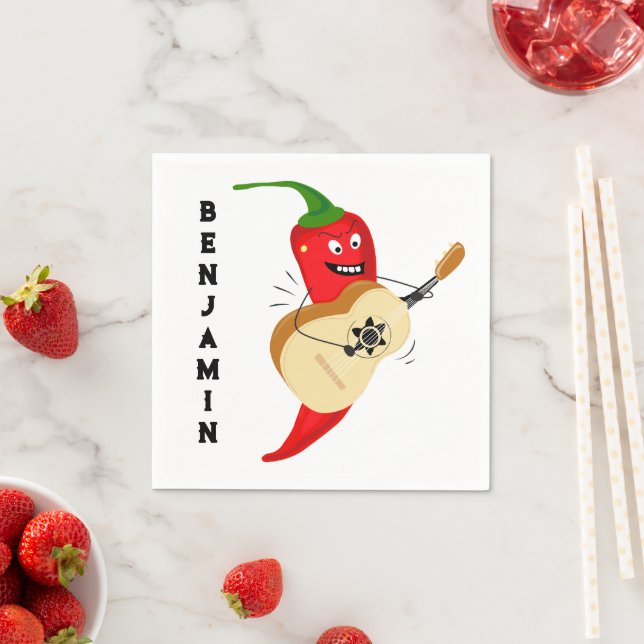 Cartoon Chili Pepper Playing Guitar Personalised Napkins (Insitu)