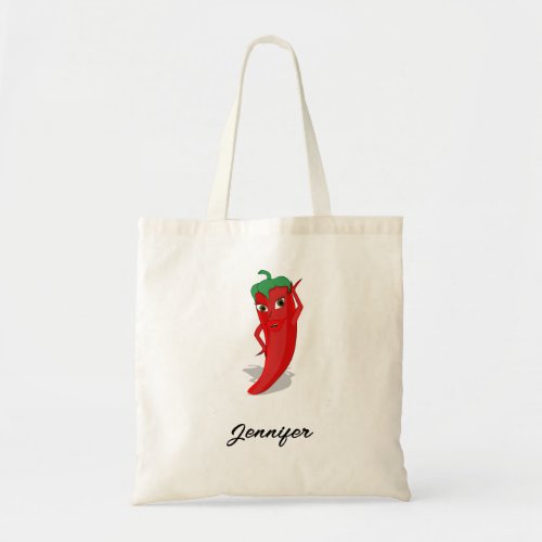 Cartoon Chili Pepper With Custom Name Tote Bag