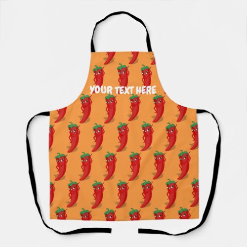 Cartoon Chili Pepper With Custom Text Apron