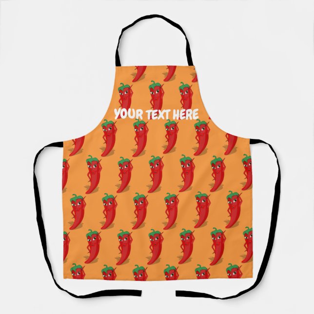 Cartoon Chili Pepper With Custom Text Apron (Front)