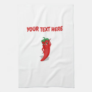 Cartoon Chili Pepper With Custom Text Kitchen Towe Towel