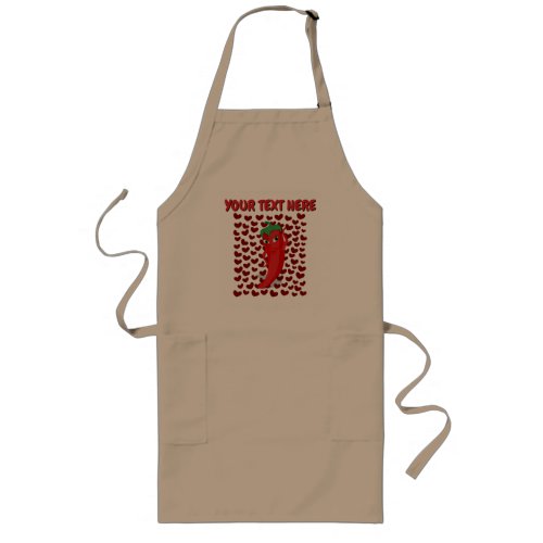 Cartoon Chili Pepper With Custom Text Long Apron