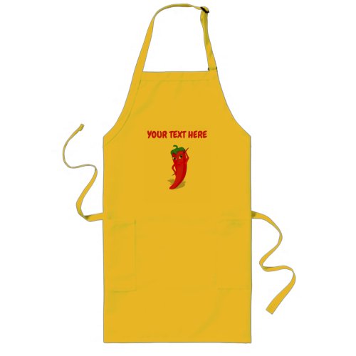 Cartoon Chili Pepper With Custom Text Long Apron