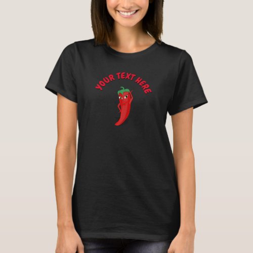 Cartoon Chili Pepper With Custom Text T_Shirt