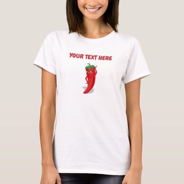 Cartoon Chili Pepper With Custom Text T-Shirt (Front)
