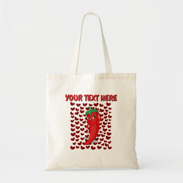 Cartoon Chili Pepper With Custom Text Tote Bag (Front)